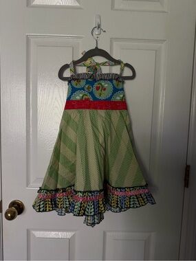 Matilda Jane Green Striped Sundress with Red Waistband